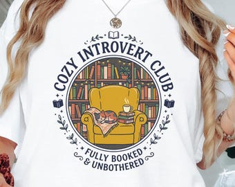Cozy Introvert Club T-Shirt | Fully Booked and Unbothered Cat Lover Tee