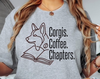 Corgis Coffee Chapters T-Shirt | Dog Lover Book Club Tee