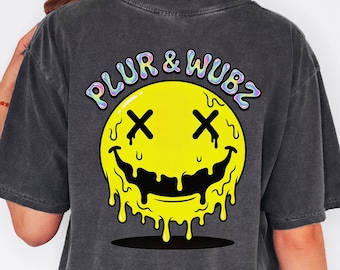 PLUR Rave-t-shirt, Dubstep Melting Smiley-tröja, EDM-festival-t-shirt, Ravekläder