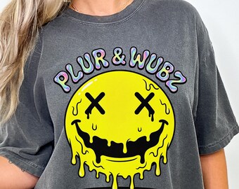 EDM-tröja, dubstep-t-shirt, PLUR Rave-tröja, smältande smiley-tröja, festivalkläder, ravekläder för män och kvinnor