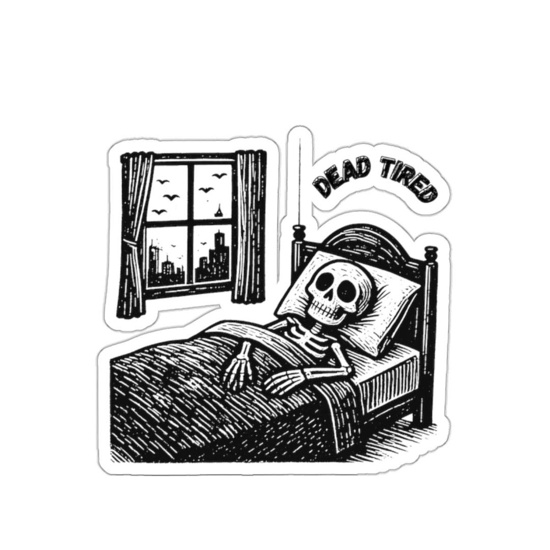 Skeleton Sleep Sticker Dead Tired Skeleton in Bed Die-cut Stickers | Laptop Sticker, Black and ...
