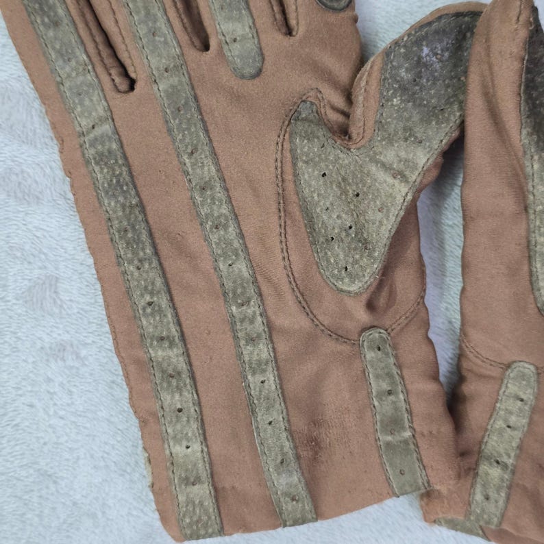 Guantes de conducir vintage Isotoner para mujer, color canela, con ribete de lana grande imagen 9