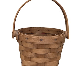 Longaberger 1994 Handwoven Round Basket with Handle Dresden Ohio USA Vintage
