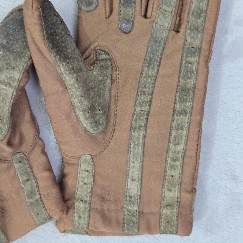 Guantes de conducir vintage Isotoner para mujer, color canela, con ribete de lana grande imagen 10