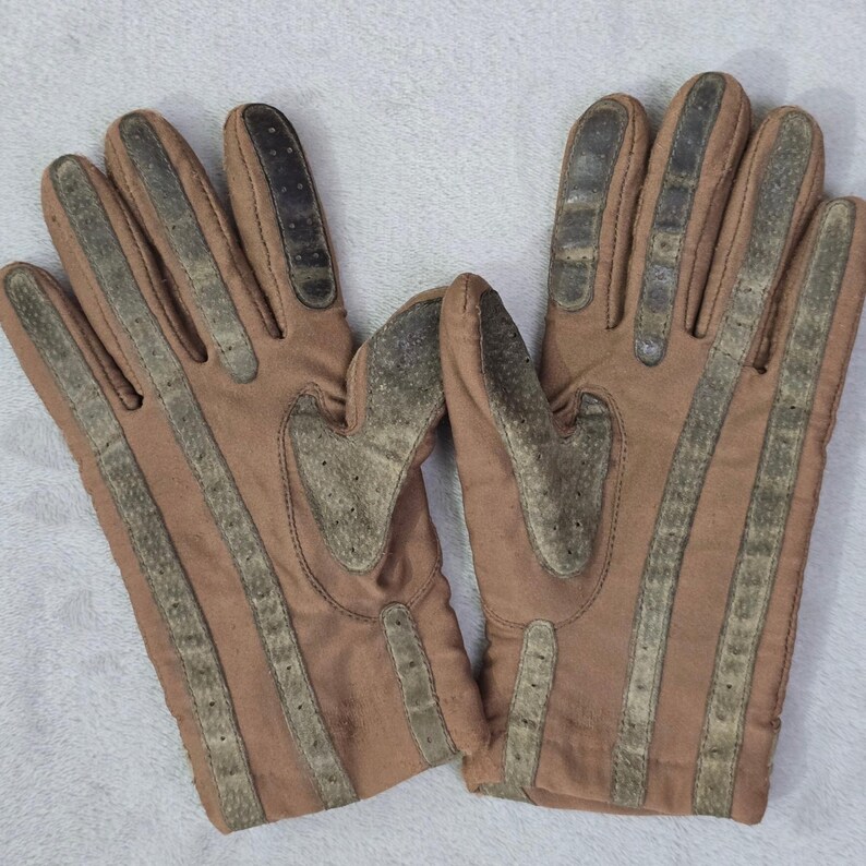 Guantes de conducir vintage Isotoner para mujer, color canela, con ribete de lana grande imagen 6