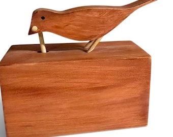 Uccello beccante in legno, vintage, fatto a mano, cinetico, arte popolare, decorazione in movimento, anni '80