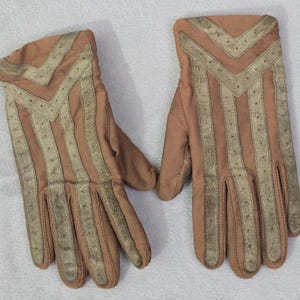 Guantes de conducir vintage Isotoner para mujer, color canela, con ribete de lana grande imagen 1