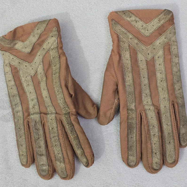 Guantes de conducir vintage Isotoner para mujer, color canela, con ribete de lana grande imagen 1