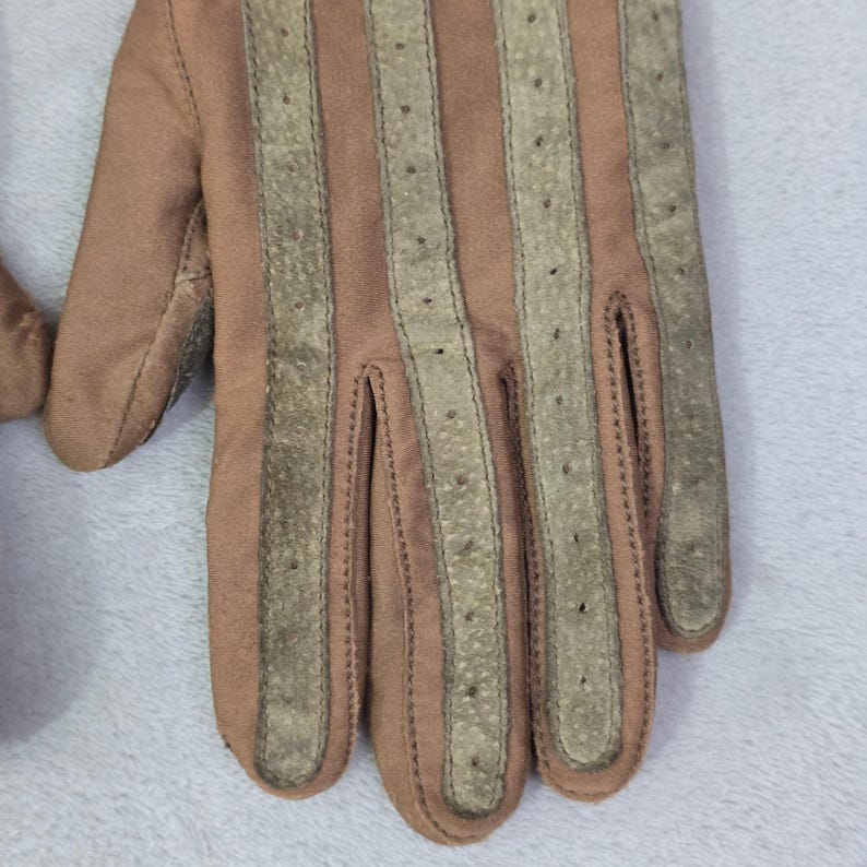 Guantes de conducir vintage Isotoner para mujer, color canela, con ribete de lana grande imagen 12