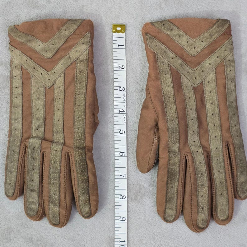 Guantes de conducir vintage Isotoner para mujer, color canela, con ribete de lana grande imagen 4