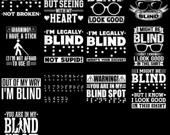 Imágenes PNG divertidas para concienciar sobre la ceguera: imágenes prediseñadas humorísticas para personas ciegas, descarga digital por sublimación para la inclusión.