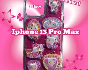 Funda de resina hecha a mano con pegatina 3D de Hello Kitty para iPhone 13 Pro Max, lista para enviar