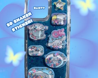 Pegatina 3D de Cinnamoroll para agitador, hecha a mano, con diseño de perro azul brillante de resina Y2K, para cualquier modelo de teléfono.