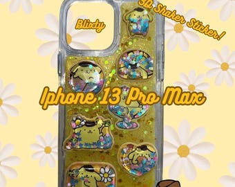 Funda de resina hecha a mano con pegatina 3D de Pompompurin para iPhone 13 Pro Max, lista para enviar