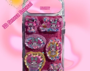 My Melody 3D Shaker Sticker Handmade Made to Order Bunny Pink Sparkling Resin Any Phone Model