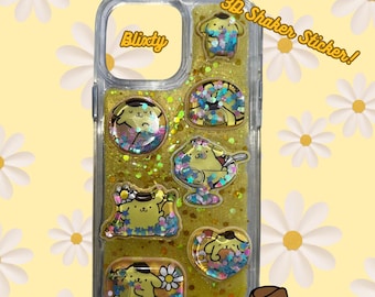 Pegatina 3D de Pompompurin para agitar, hecha a mano, hecha a pedido, de resina brillante amarilla para cualquier modelo de teléfono.