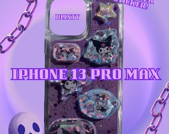 Funda de resina hecha a mano con pegatina 3D de Kuromi para iPhone 13 Pro Max, lista para enviar