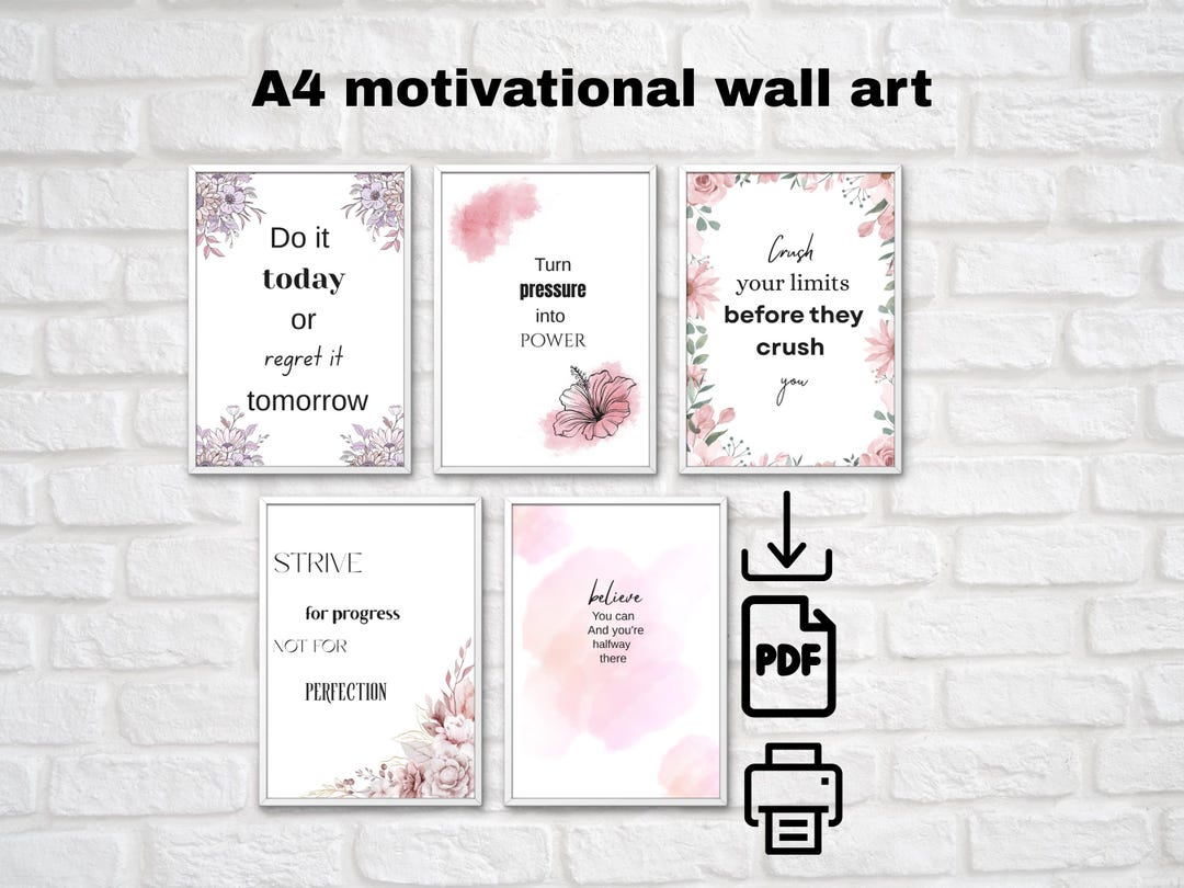 Set of Five Pink Motivational Quote Print | A4 Home Office Decor ...