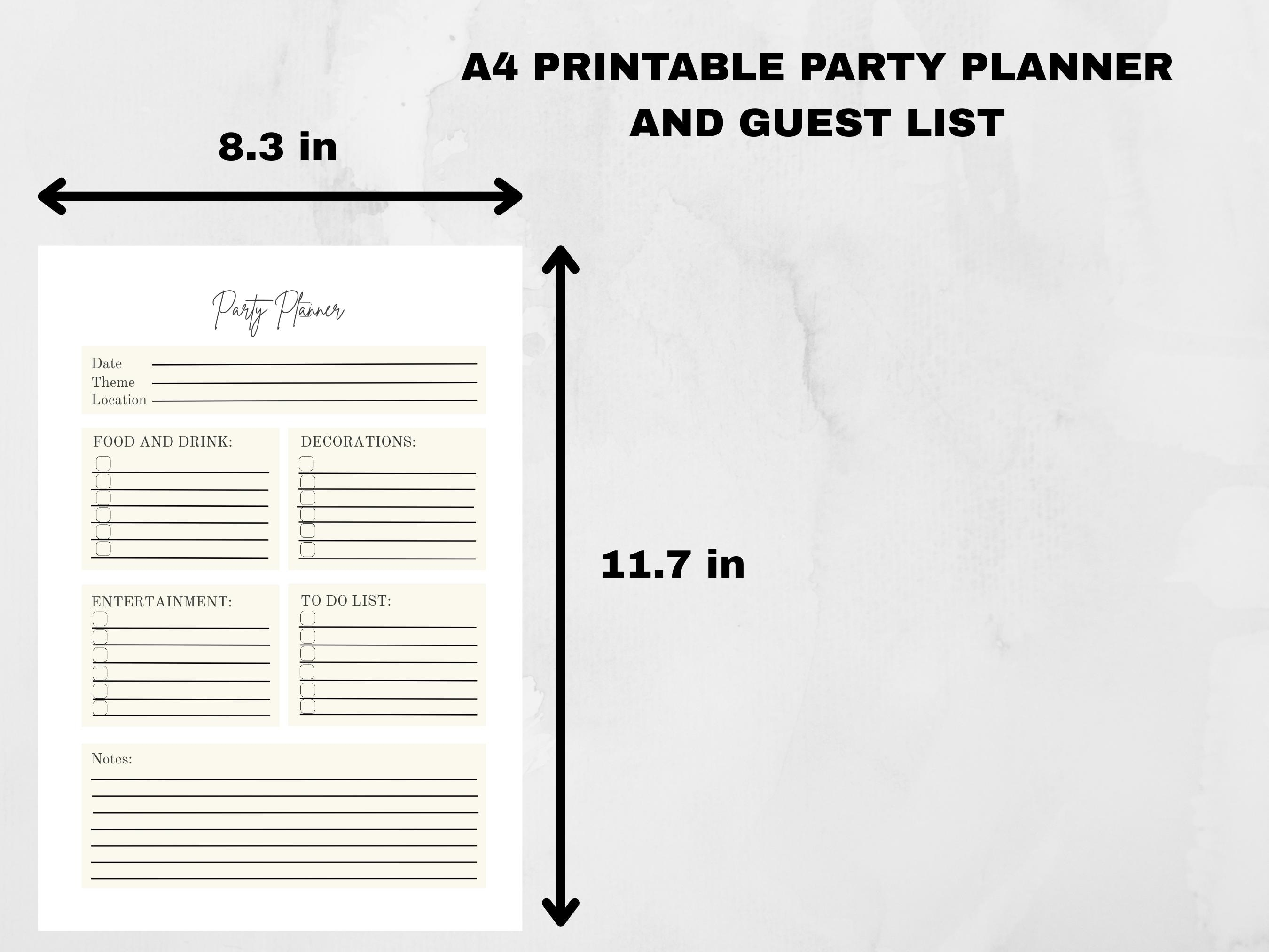 Party Planner Printable PDF | Event Planner Template | Guest List ...