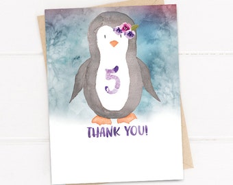 Girls Penguin Birthday Thank You Image - Printable Girls Invite - Blue - Green - Purple - Lavender Customized Thank You