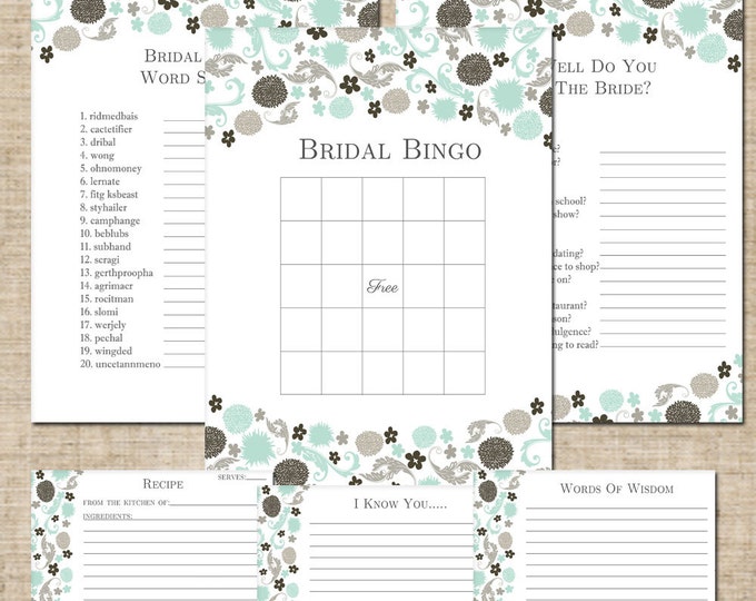 Printable Bridal Shower Party Games DIY Made to Match Etsy