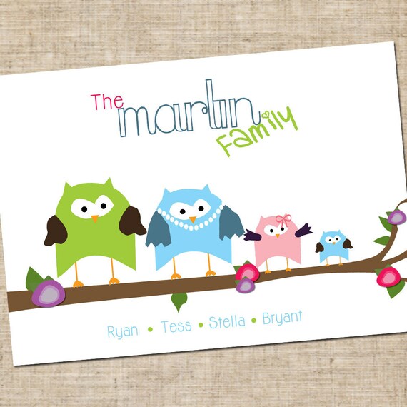 Items similar to Printable Personalized Family Owl Stationery, Digital ...