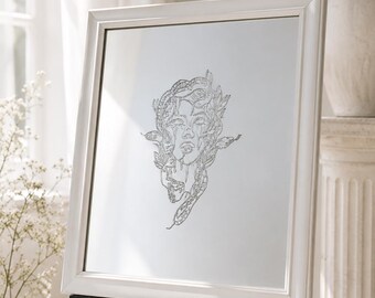 Hand-Etched Glass Mirror, Medusa