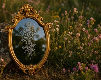 Hand-Etched, Rose Mirror