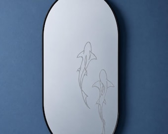Hand-Etched- Shark Mirror