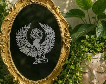 Hand-Etched, Egyptian Goddess Mirror