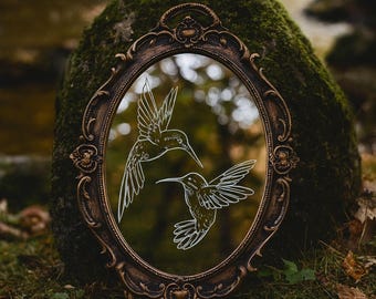 Hand-Etched, HummingBird Mirror
