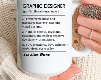 Caneca para Designer Gráfico, Presente Personalizado para Designer Gráfico, Caneca de Café com Design Gráfico, Caneca com Definição de Designer, Presente para Artista Criativo