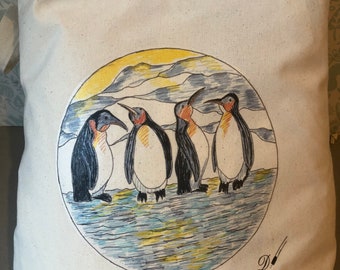 TOTE BAG - [Penguin family] - 100% Cotton - Penguin Design - Fantastic Gift Idea-reusable tote bag-fabric tote bag.