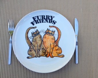 Decorative wall plate ,hand painted plate ,size 11 inches, Cat illustration, dinner plate ,wall art, decorative plate, kitchen plate.