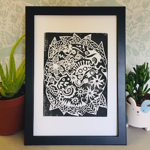 Lino Print -Limited Edition - A4 Linocut -Titled Twylight Sunset - relief print - linoleum print on acid free paper.
