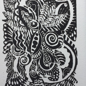 Lino Print - Limited Edition -A4 Linocut -Foliage relief print - Lino print - linoleum print on acid free paper.