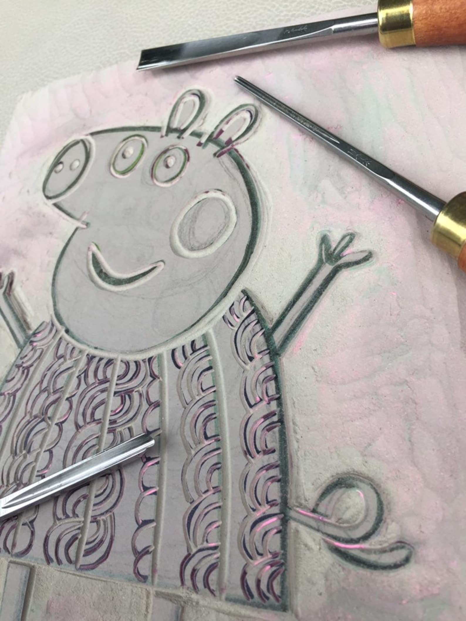 Lino Print limited Edition A4 Linocut titled Pinky Peppa - Etsy UK