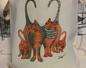 TOTE BAG - [Ginger Cats] - 100% Cotton - Cat Design - Fantastic Gift Idea-reusable tote bag-fabric tote bag.
