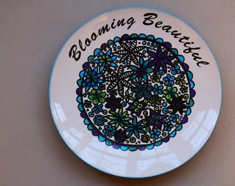 Hand painted Decorative plate - size 10 inches in diameter- Blooming Beautiful- dinner plate -Ceramic plate - wall art - art on a plate.