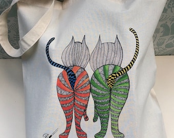 TOTE BAG - [Mr & Mrs] - 100% Cotton - Cat Design - Fantastic Gift Idea-reusable tote bag-fabric tote bag.