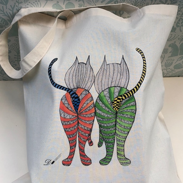 TOTE BAG - [Mr & Mrs] - 100% Algodón - Cat Design - Fantastic Gift Idea-bolsa de mano reutilizable bolsa de tela.
