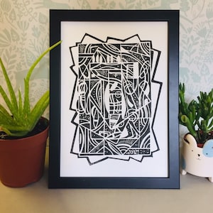 Lino Print - Limited Edition -A4 Linocut -pattern relief print - Lino print - linoleum print on acid free paper.