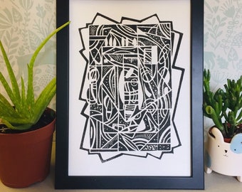 Lino Print - Limited Edition -A4 Linocut -pattern relief print - Lino print - linoleum print on acid free paper.