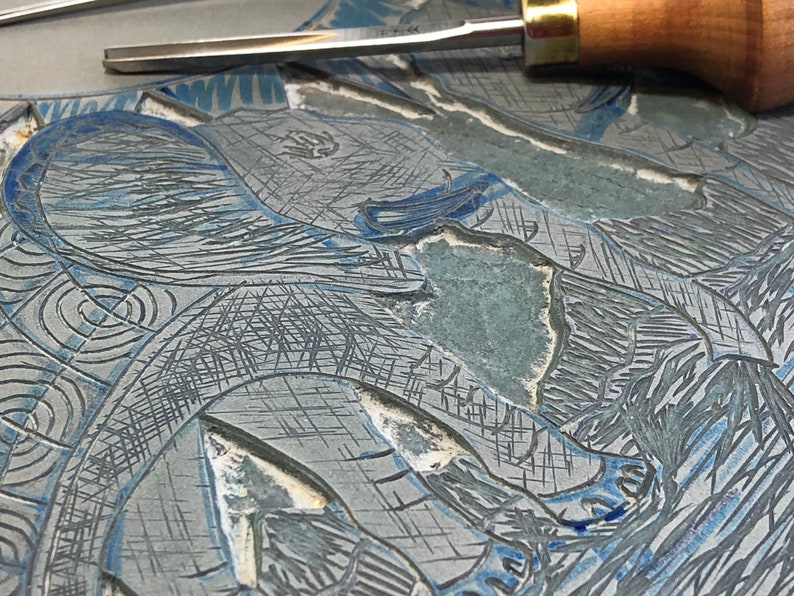 Lino Print Elephant relief print A4 Linocut Elephant Lino print linoleum print on acid free paper. Limited Edition