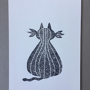 Lino Print - Limited Edition -A4 Linocut -Titled The Cats Whiskers -relief print -cat print - linoleum print on acid free paper.