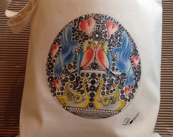 TOTE BAG - [Love birds ] - 100% Cotton - Bird Design - Fantastic Gift Idea-reusable tote bag-fabric tote bag.