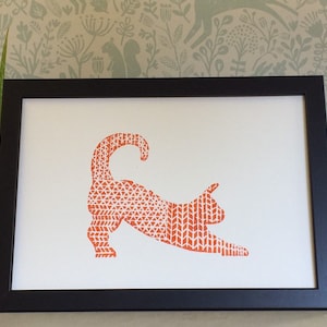 Cat print -Lino Print -Limited Edition print- block print  - Cat lino print - linoleum cat print .