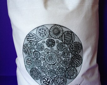 TOTE BAG - [Cogs] - 100% Cotton - Circle Pattern Design - Fantastic Gift Idea-reusable tote bag-fabric tote bag.