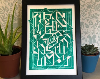 Lino Print - Limited Edition -A4 Linocut -pattern relief print - Lino print - linoleum print on acid free paper.