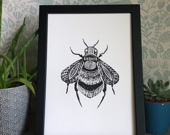 Lino Print - Limited Edition -A4 Linocut -Bumblebee print -Lino print - linoleum print on acid free paper.